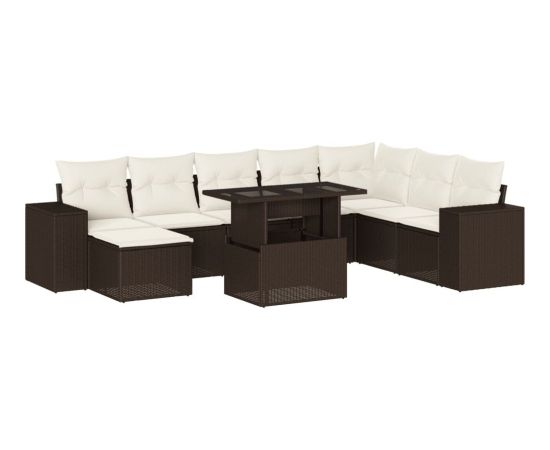 vidaXL vidaXL 9-cz. zestaw mebli ogrodowych z poduszkami, brązowy, polirattan Dārza mēbeļu komplekti