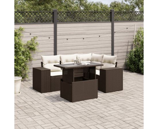 vidaXL vidaXL 5-cz. zestaw mebli ogrodowych z poduszkami, brązowy, polirattan Dārza mēbeļu komplekti