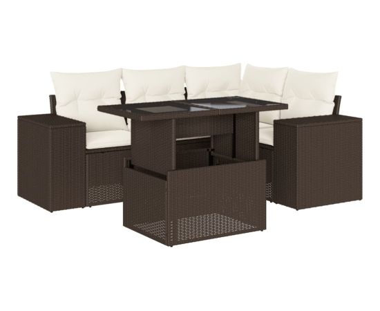 vidaXL vidaXL 5-cz. zestaw mebli ogrodowych z poduszkami, brązowy, polirattan Dārza mēbeļu komplekti