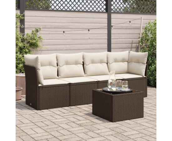 vidaXL 5-cz. zestaw mebli ogrodowych z poduszkami, brązowy, polirattan Dārza mēbeļu komplekti