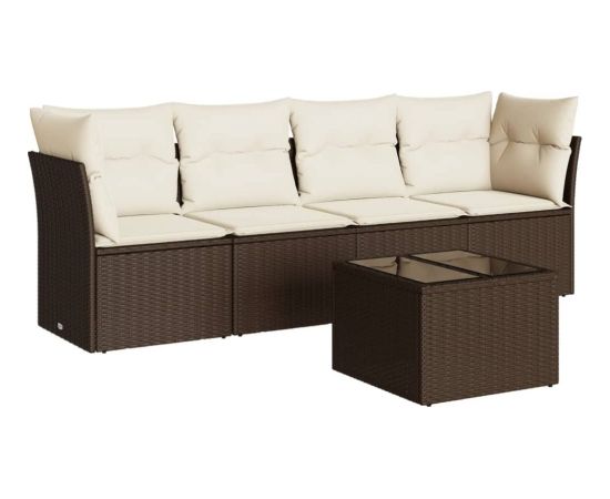 vidaXL 5-cz. zestaw mebli ogrodowych z poduszkami, brązowy, polirattan Dārza mēbeļu komplekti