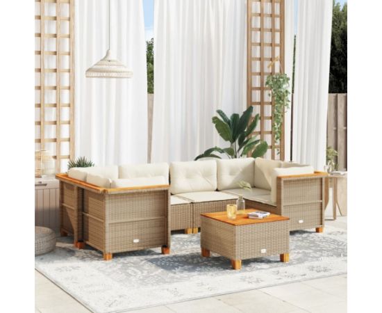 vidaXL 7-cz. zestaw wypoczynkowy do ogrodu, z poduszkami, beżowy Dārza mēbeļu komplekti