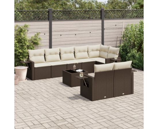 vidaXL 9-cz. zestaw mebli ogrodowych z poduszkami, brązowy, polirattan Dārza mēbeļu komplekti