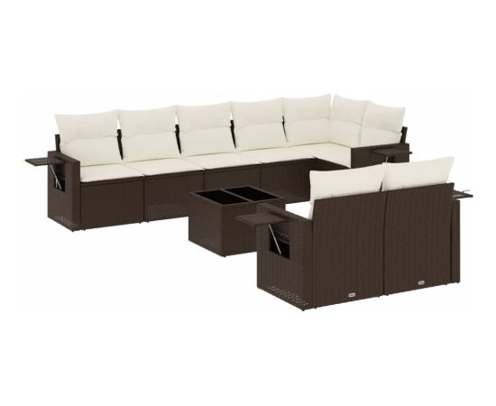 vidaXL 9-cz. zestaw mebli ogrodowych z poduszkami, brązowy, polirattan Dārza mēbeļu komplekti