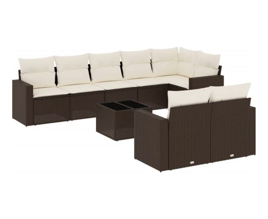 vidaXL 9-cz. zestaw mebli ogrodowych z poduszkami, brązowy, polirattan Dārza mēbeļu komplekti