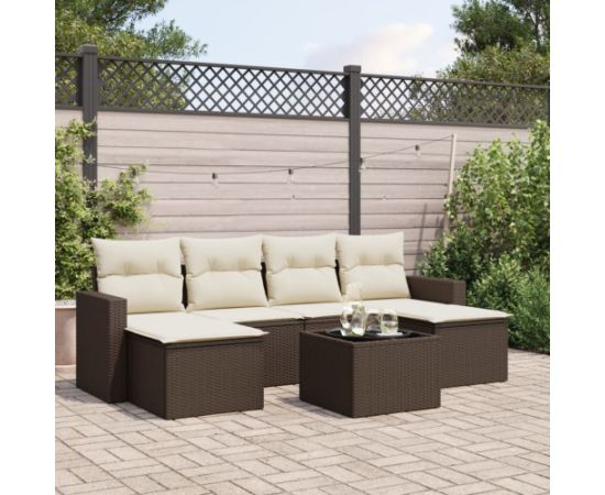 vidaXL 7-cz. zestaw wypoczynkowy do ogrodu, z poduszkami, brązowy Dārza mēbeļu komplekti