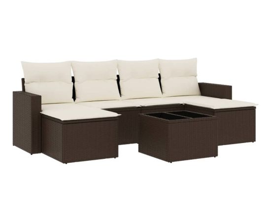 vidaXL 7-cz. zestaw wypoczynkowy do ogrodu, z poduszkami, brązowy Dārza mēbeļu komplekti