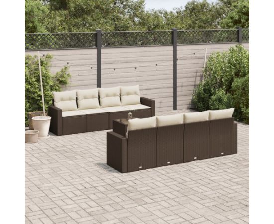 vidaXL 9-cz. zestaw mebli ogrodowych z poduszkami, brązowy, polirattan Dārza mēbeļu komplekti