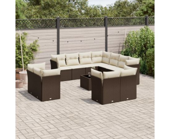 vidaXL 12-cz. zestaw mebli do ogrodu, z poduszkami brązowe polirattan Dārza mēbeļu komplekti