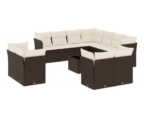 vidaXL 12-cz. zestaw mebli do ogrodu, z poduszkami brązowe polirattan Dārza mēbeļu komplekti