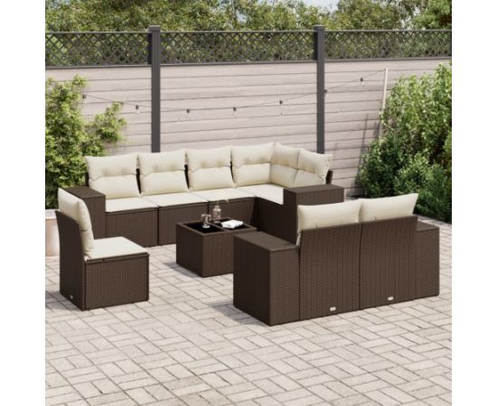 vidaXL 9-cz. zestaw mebli ogrodowych z poduszkami, brązowy, polirattan Dārza mēbeļu komplekti