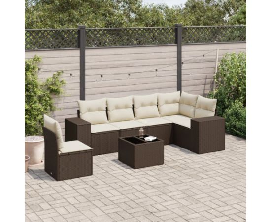 vidaXL 7-cz. zestaw wypoczynkowy do ogrodu, z poduszkami, brązowy Dārza mēbeļu komplekti