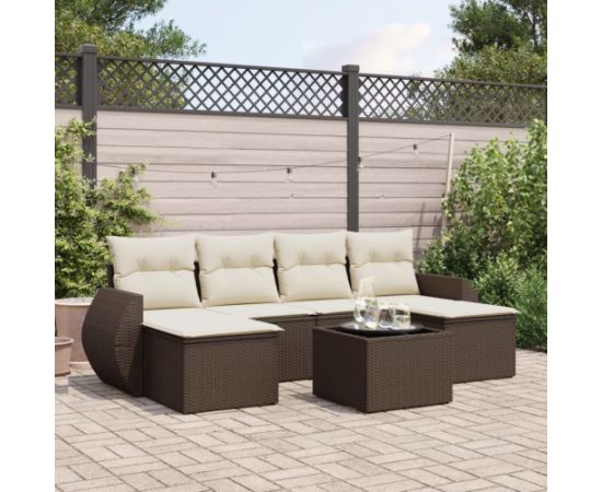 vidaXL 7-cz. zestaw wypoczynkowy do ogrodu, z poduszkami, brązowy Dārza mēbeļu komplekti