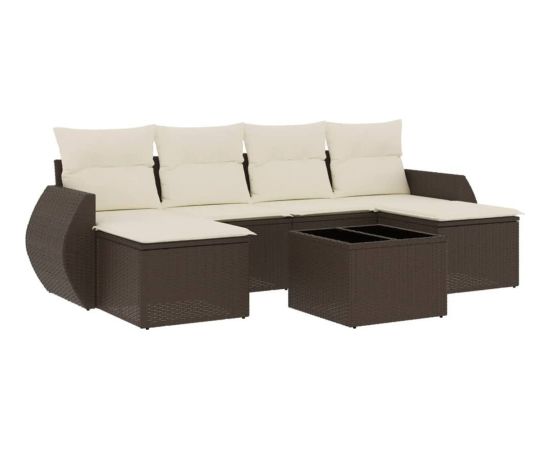 vidaXL 7-cz. zestaw wypoczynkowy do ogrodu, z poduszkami, brązowy Dārza mēbeļu komplekti