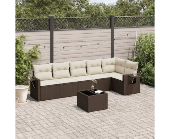 vidaXL 7-cz. zestaw wypoczynkowy do ogrodu, z poduszkami, brązowy Dārza mēbeļu komplekti