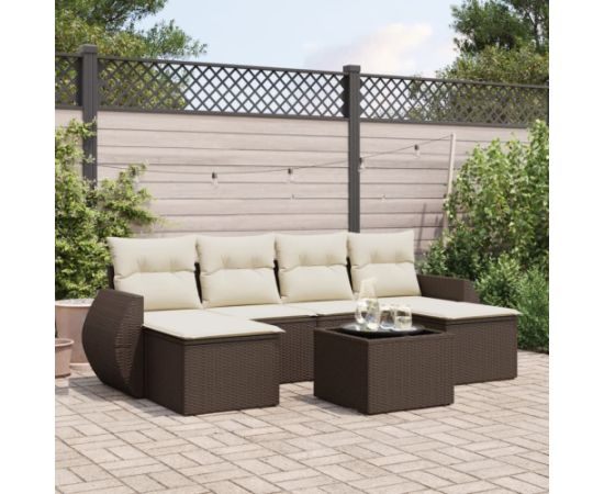 vidaXL 7-cz. zestaw wypoczynkowy do ogrodu, z poduszkami, brązowy Dārza mēbeļu komplekti