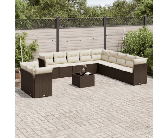 vidaXL 12-cz. zestaw mebli do ogrodu, z poduszkami brązowe polirattan Dārza mēbeļu komplekti