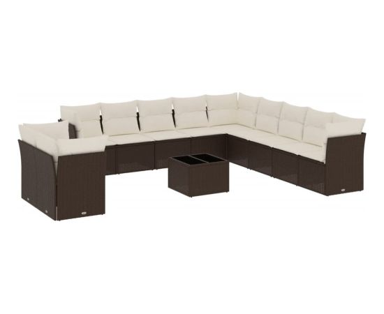 vidaXL 12-cz. zestaw mebli do ogrodu, z poduszkami brązowe polirattan Dārza mēbeļu komplekti