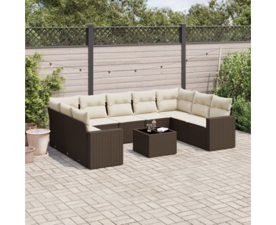 vidaXL 10-cz. zestaw mebli ogrodowych z poduszkami, brązowy polirattan Dārza mēbeļu komplekti