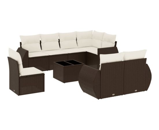 vidaXL 9-cz. zestaw mebli ogrodowych z poduszkami, brązowy, polirattan Dārza mēbeļu komplekti