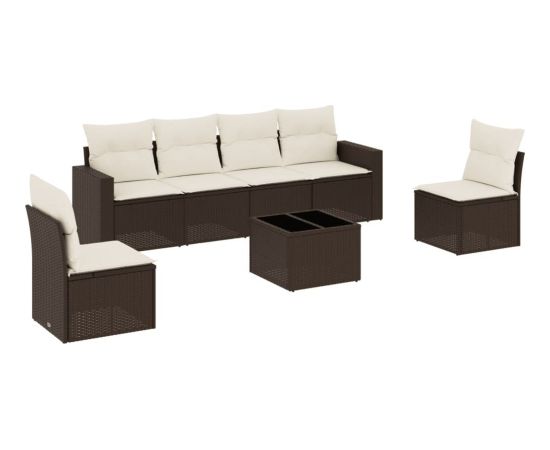 vidaXL 7-cz. zestaw wypoczynkowy do ogrodu, z poduszkami, brązowy Dārza mēbeļu komplekti