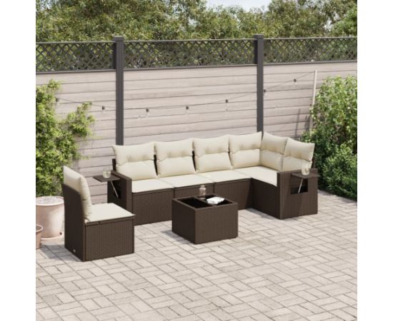 vidaXL 7-cz. zestaw wypoczynkowy do ogrodu, z poduszkami, brązowy Dārza mēbeļu komplekti