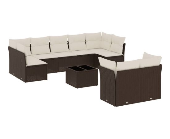 vidaXL 10-cz. zestaw mebli ogrodowych z poduszkami, brązowy polirattan Dārza mēbeļu komplekti