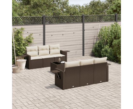 vidaXL 7-cz. zestaw wypoczynkowy do ogrodu, z poduszkami, brązowy Dārza mēbeļu komplekti