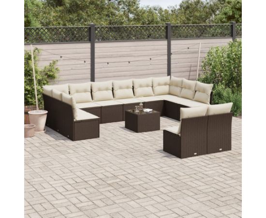 vidaXL 13-cz. zestaw mebli ogrodowych z poduszkami, brązowy polirattan Dārza mēbeļu komplekti