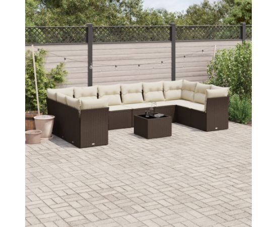 vidaXL 11-cz. zestaw mebli ogrodowych z poduszkami, brązowy, rattan PE Dārza mēbeļu komplekti