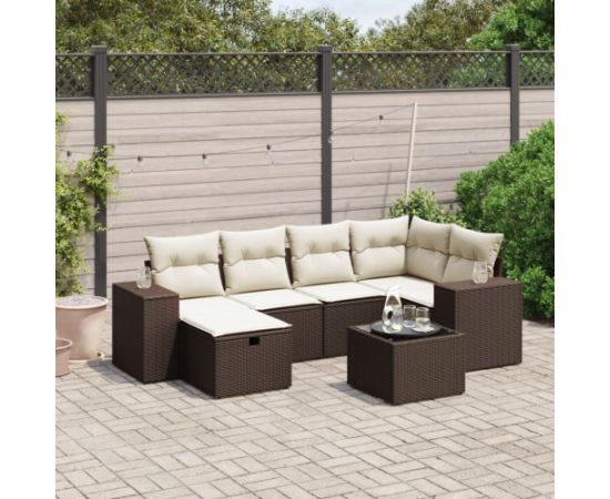 vidaXL 7-cz. zestaw wypoczynkowy do ogrodu, z poduszkami, brązowy Dārza mēbeļu komplekti