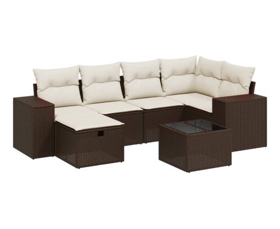 vidaXL 7-cz. zestaw wypoczynkowy do ogrodu, z poduszkami, brązowy Dārza mēbeļu komplekti