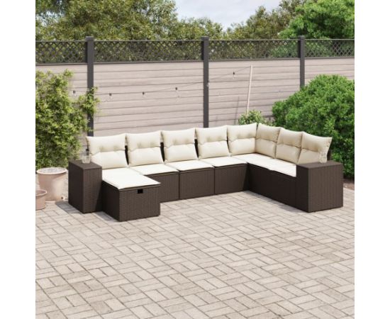 vidaXL 8-cz. zestaw wypoczynkowy do ogrodu, z poduszkami, brązowy Dārza mēbeļu komplekti