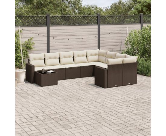 vidaXL 10-cz. zestaw mebli ogrodowych z poduszkami, brązowy polirattan Dārza mēbeļu komplekti