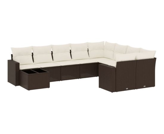 vidaXL 10-cz. zestaw mebli ogrodowych z poduszkami, brązowy polirattan Dārza mēbeļu komplekti