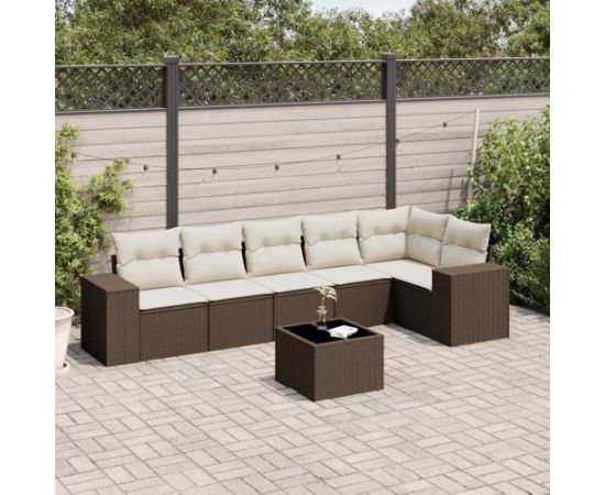 vidaXL 7-cz. zestaw wypoczynkowy do ogrodu, z poduszkami, brązowy Dārza mēbeļu komplekti