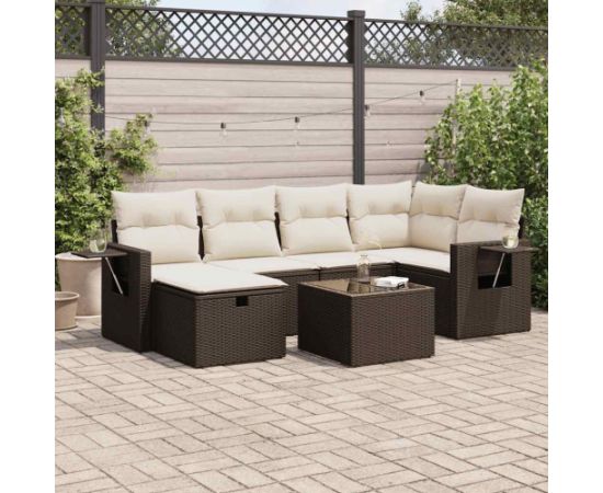 vidaXL 7-cz. zestaw wypoczynkowy do ogrodu, z poduszkami, brązowy Dārza mēbeļu komplekti