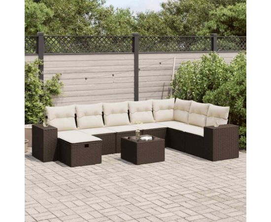 vidaXL 9-cz. zestaw mebli ogrodowych z poduszkami, brązowy, polirattan Dārza mēbeļu komplekti