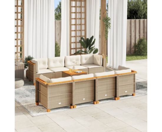 vidaXL 9-cz. zestaw mebli ogrodowych z poduszkami, beżowy, polirattan Dārza mēbeļu komplekti