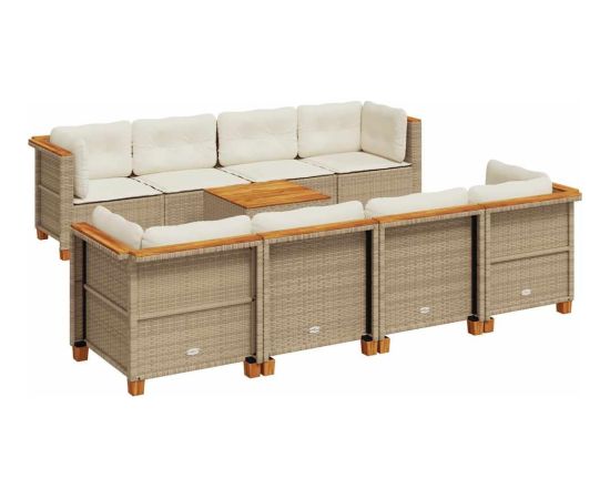 vidaXL 9-cz. zestaw mebli ogrodowych z poduszkami, beżowy, polirattan Dārza mēbeļu komplekti