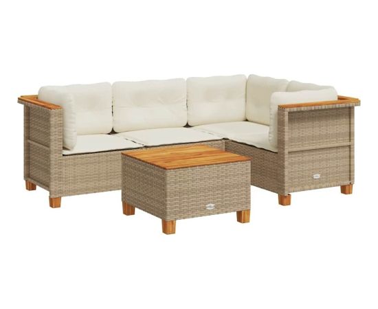 vidaXL 5-cz. zestaw mebli ogrodowych z poduszkami, beżowy, polirattan Dārza mēbeļu komplekti