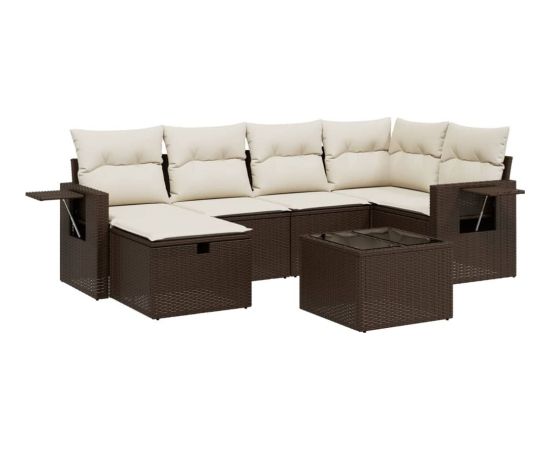 vidaXL 7-cz. zestaw wypoczynkowy do ogrodu, z poduszkami, brązowy Dārza mēbeļu komplekti