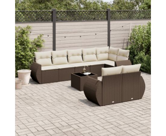 vidaXL 9-cz. zestaw mebli ogrodowych z poduszkami, brązowy, polirattan Dārza mēbeļu komplekti