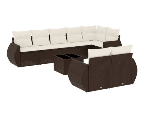 vidaXL 9-cz. zestaw mebli ogrodowych z poduszkami, brązowy, polirattan Dārza mēbeļu komplekti