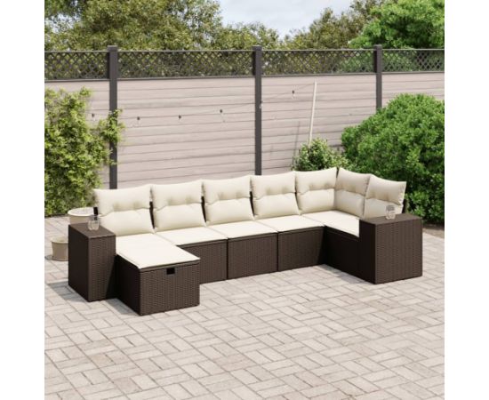 vidaXL 7-cz. zestaw wypoczynkowy do ogrodu, z poduszkami, brązowy Dārza mēbeļu komplekti