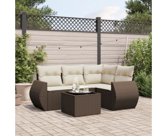 vidaXL 5-cz. zestaw mebli ogrodowych z poduszkami, brązowy, polirattan Dārza mēbeļu komplekti