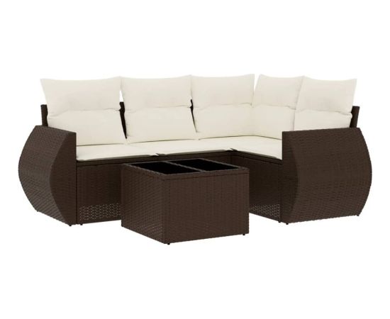 vidaXL 5-cz. zestaw mebli ogrodowych z poduszkami, brązowy, polirattan Dārza mēbeļu komplekti