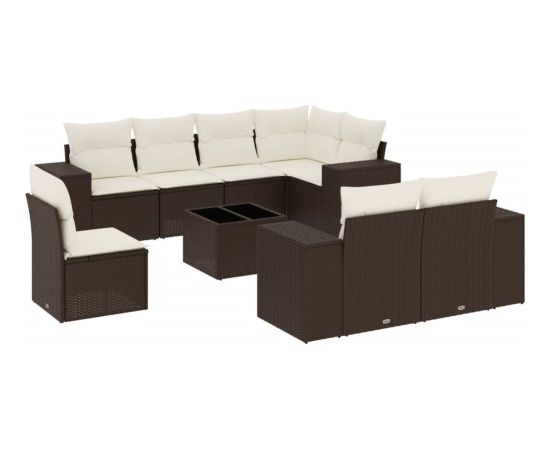 vidaXL 9-cz. zestaw mebli ogrodowych z poduszkami, brązowy, polirattan Dārza mēbeļu komplekti