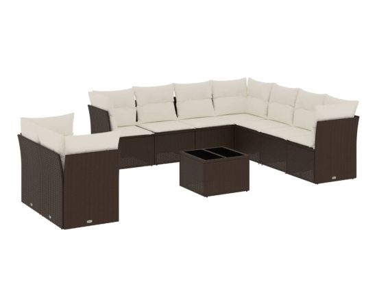 vidaXL 10-cz. zestaw mebli ogrodowych z poduszkami, brązowy polirattan Dārza mēbeļu komplekti