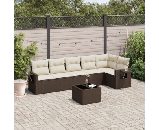 vidaXL 7-cz. zestaw wypoczynkowy do ogrodu, z poduszkami, brązowy Dārza mēbeļu komplekti